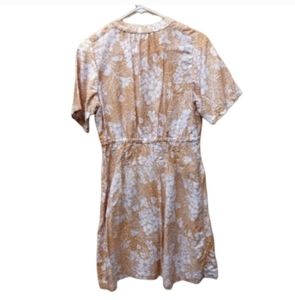 Vintage tan white short sleeve floral sheath knee length dress xl